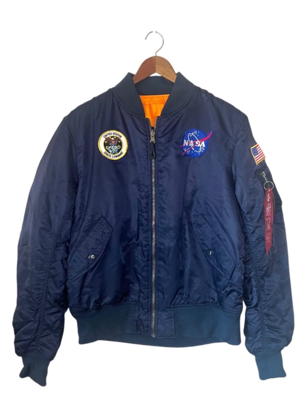 Alpha Industries NASA MA-1 Space Flight Patch Bomber Jacket Navy Blue Youth L